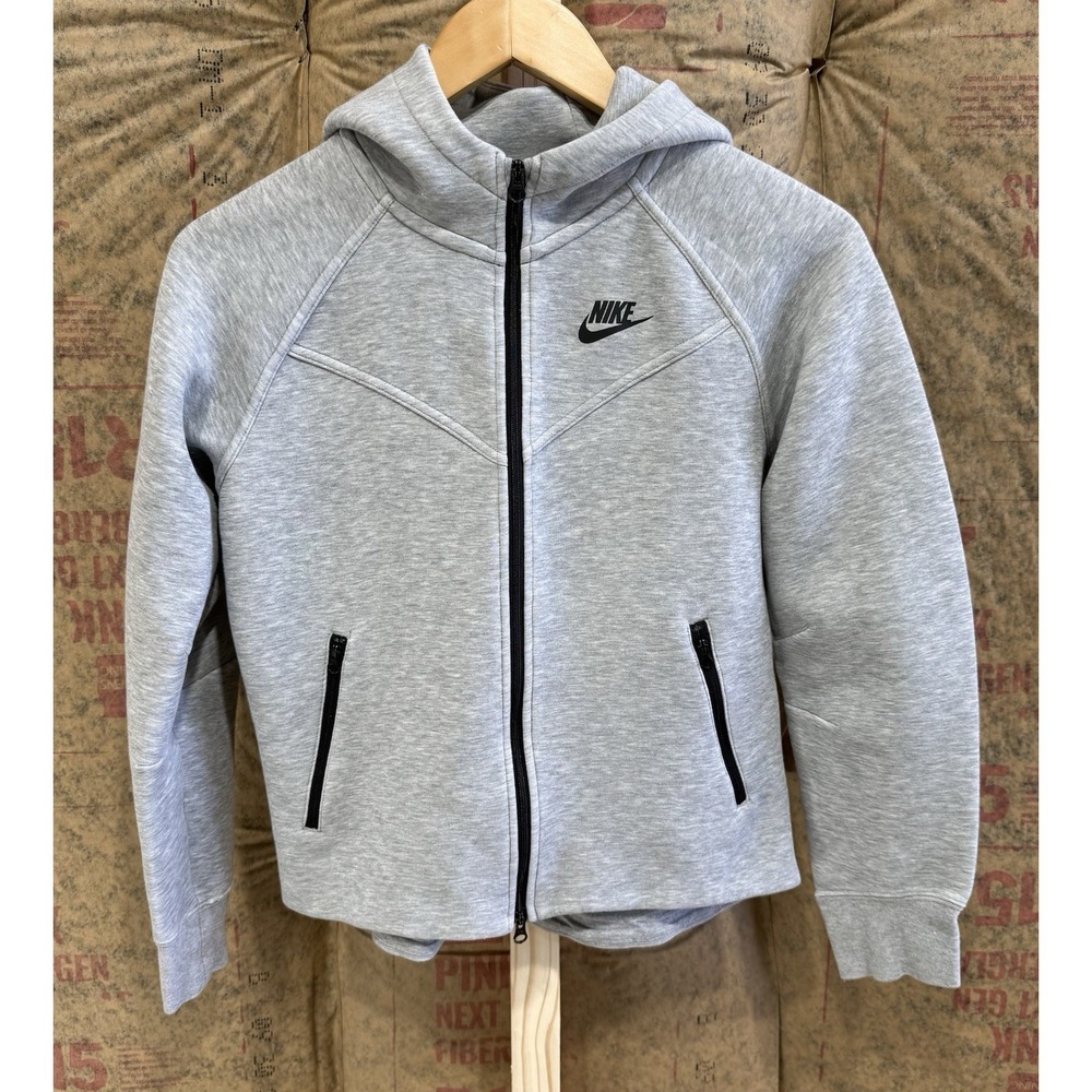 Nike Kids Tech Fleece Full Zip Hoodie Grey FD2979-063 Size Large